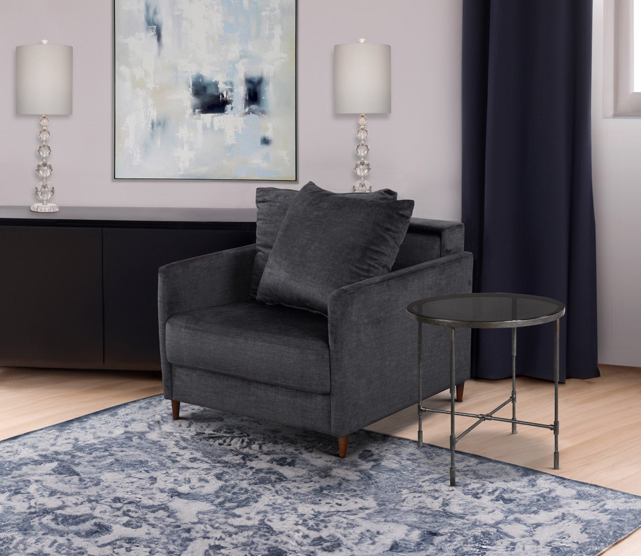 Grey sofa discount with blue chairs