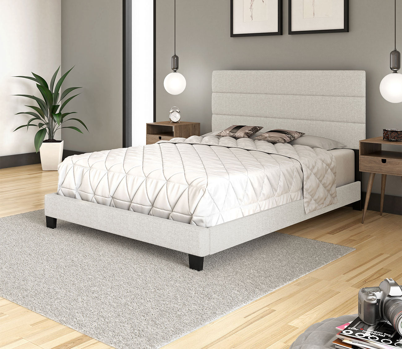 Reading Linen Fabric Upholstered Platform Bed