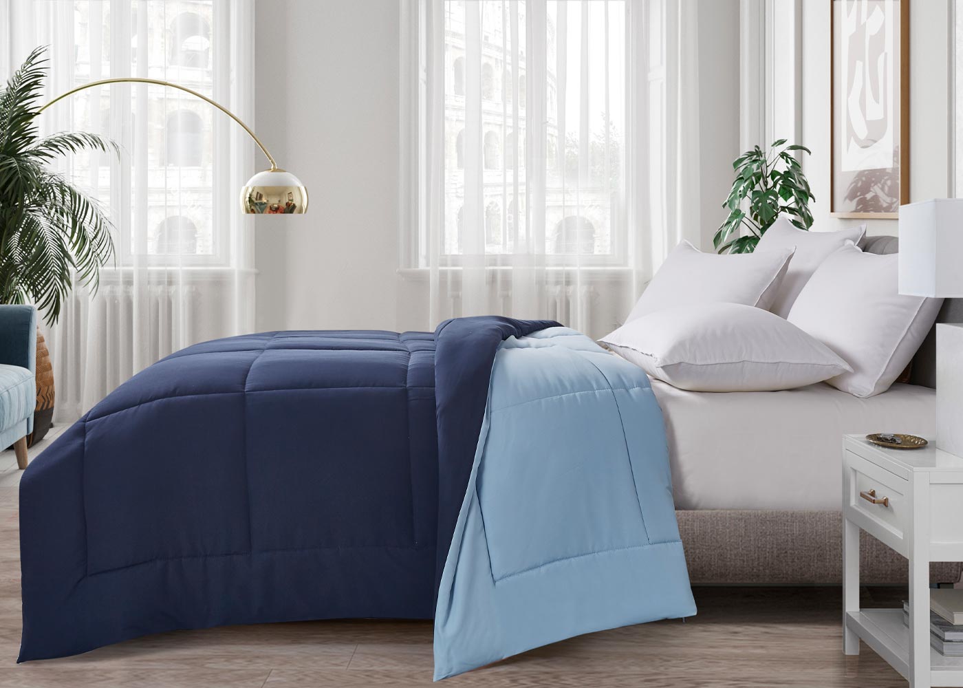 Lightweight Reversible Microfiber Down Alternative Comforter Set