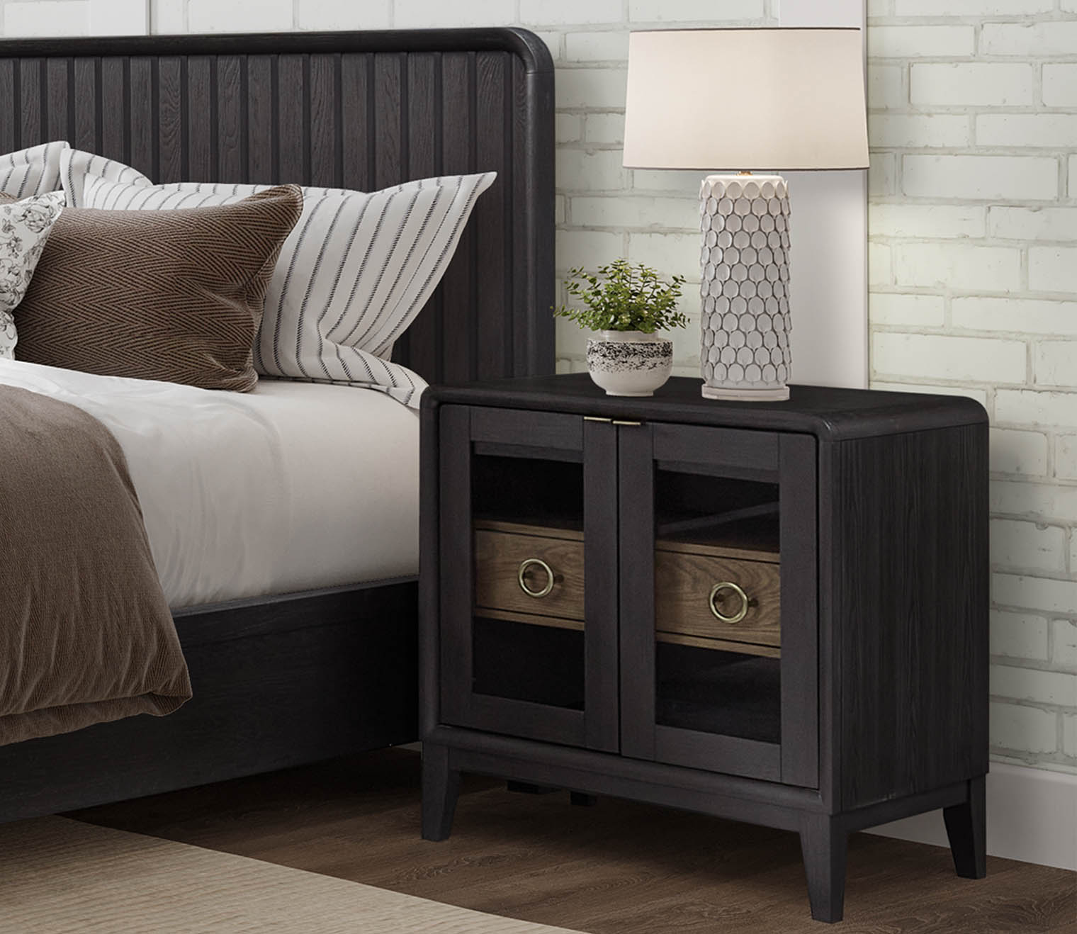 Elure Glass Door Nightstand by Bernard Furniture Group