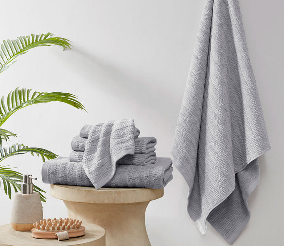 Clean Spaces Nurture Sustainable Antimicrobial 6-Piece Towel Set - Grey