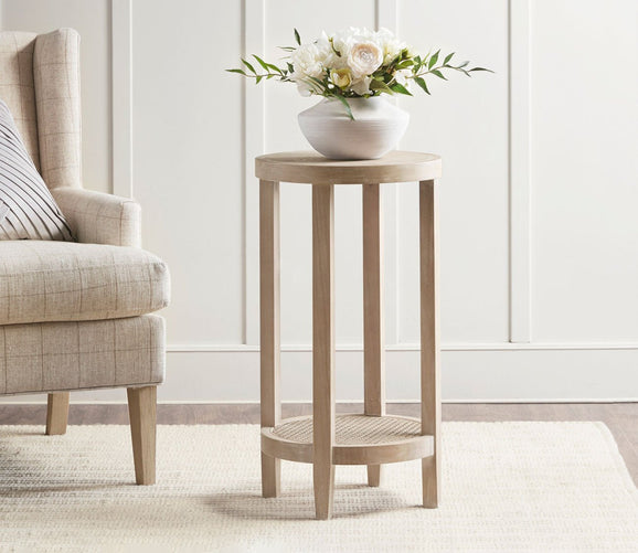 Harley Round Wood Rattan Shelf Accent Table by Martha Stewart