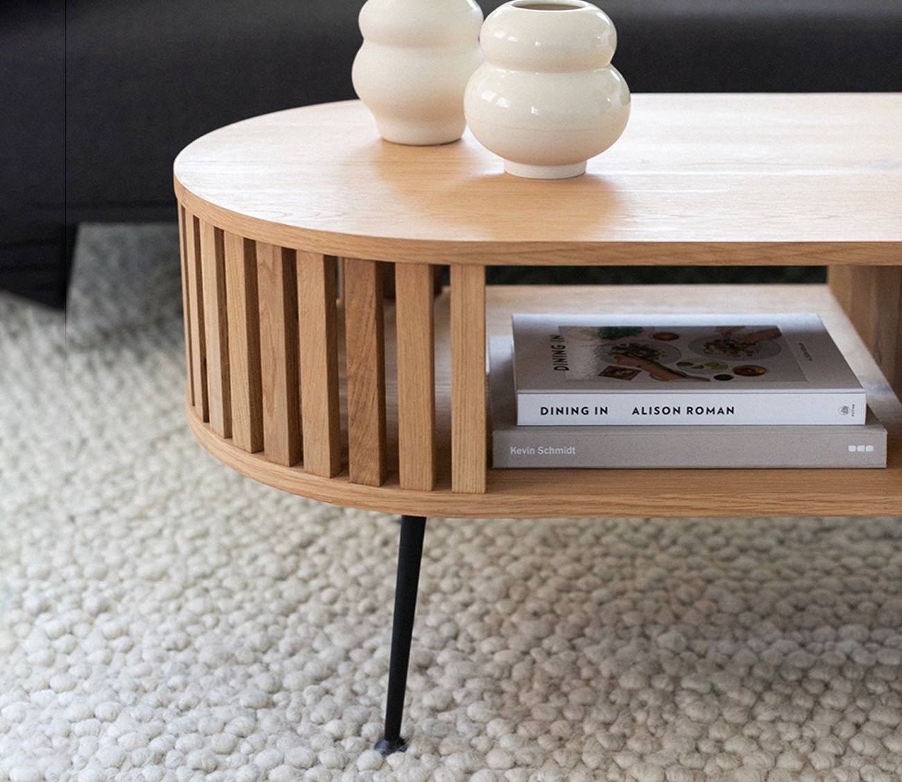 Henrich Solid Oak Wood Oval Coffee Table by Moe's Furniture