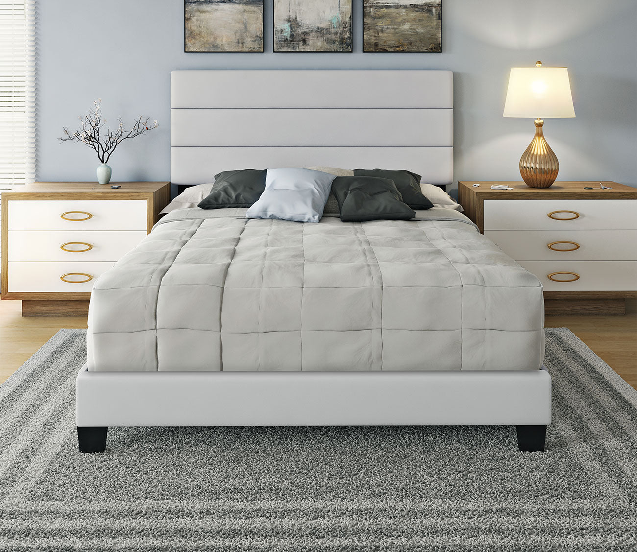 Grey faux store leather bed