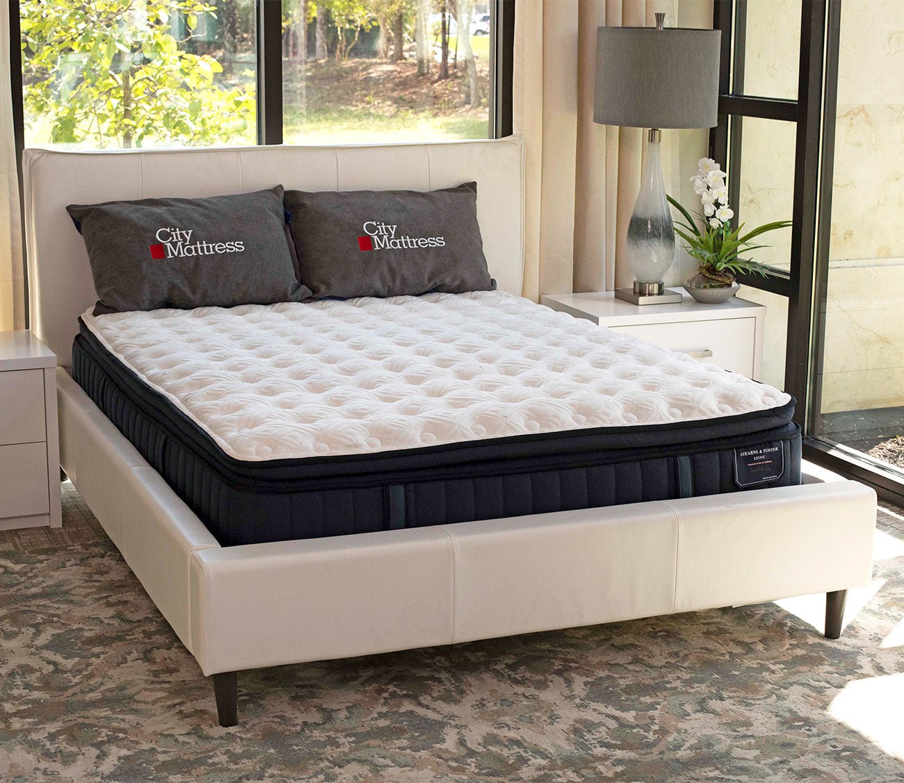 Sebring Snow Leather Upholstered Panel Bed by Palliser