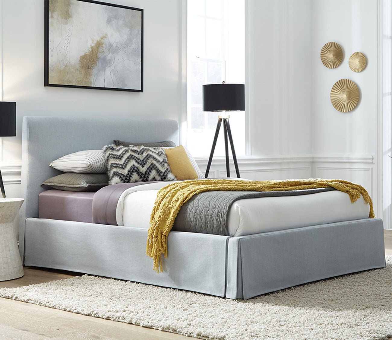 Shelby Upholstered Skirted Storage Panel Bed by Modus Furniture