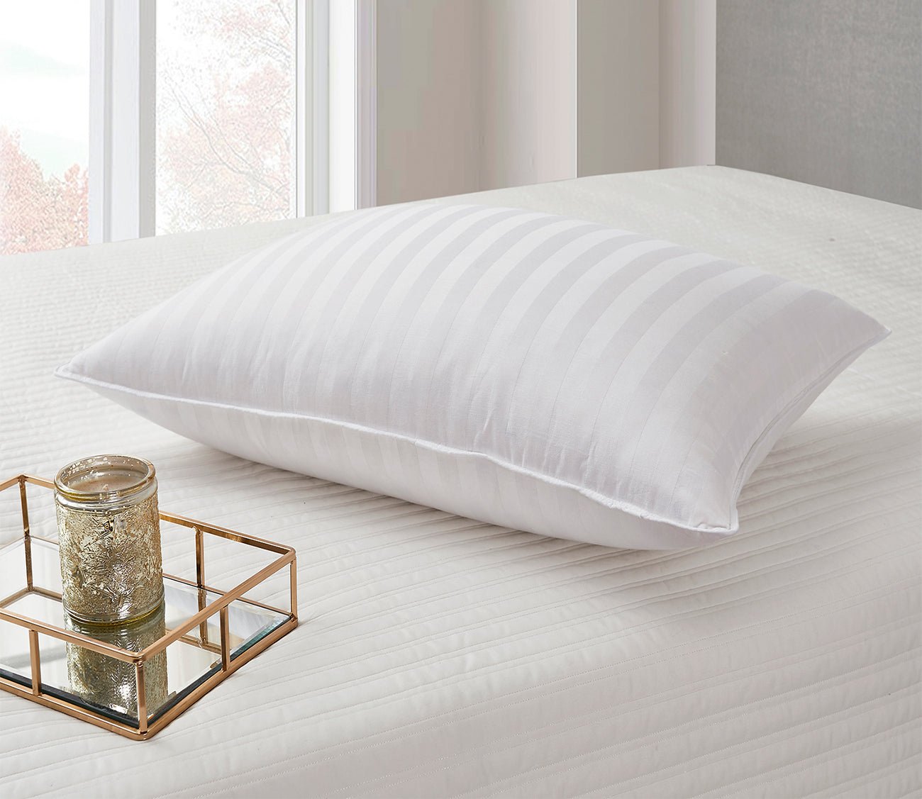 Supreme Damask Stripe Soft White Down Pillow by Blue Ridge Home Fashions